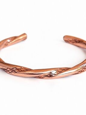 Handmade Pure Copper Twisted Textured Cuff Bracelet Adjustable Unisex 7.8"